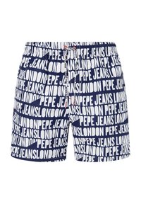 Mornarskopni kupać shorts s ponavljajućim bijelim tekstom "PEPE JEANS LONDON." Elastičan pojas s vezicom za prilagodljivo pristajanje.