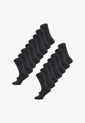 Packung mit 12 dunkelgrauen Socken mit mittlerer Wadenlänge, gefertigt aus weichem, strukturiertem Material. Verfügt über einen gerippten Bund und eine Standard-Form.