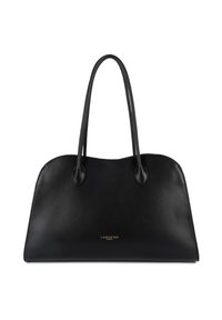 Sac à main en cuir noir avec double poignée et petit logo Lancaster Paris doré au centre avant.