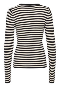 Svart och gräddrandig långärmad topp med en figurnära silhuett. Har en ribbad textur och rund halsringning.