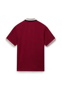 Polo bordeaux con colletto e polsini bianchi a contrasto. Materiale in cotone morbido, vestibilità classica e maniche corte.