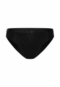 Culottes de bikini en coton noir avec une texture lisse, dotées d'une taille élastique siglée. Coupe classique et design sans coutures.