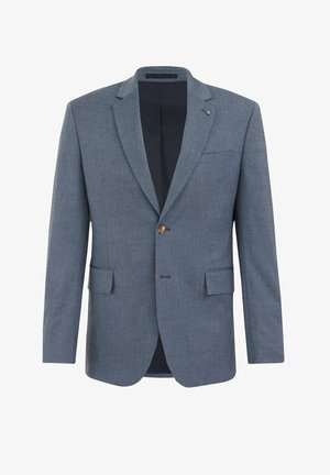 Heleheles sinine bleiser, mis on valmistatud tekstureeritud kangast. Üksiknööbiga kinni tõmmatav, kaks esipockets ning sisselõikega krae. Sisemine vooder on tume.