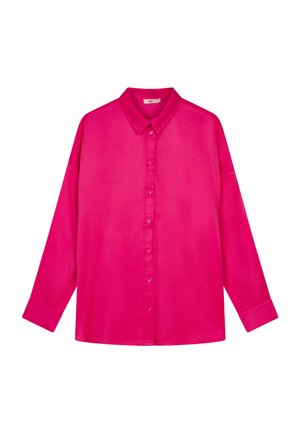 Langärmelig overhemd met kraag in felroze zijde. Voorzien van een knoopsluiting aan de voorkant en een gladde textuur met een iets losse pasvorm.
