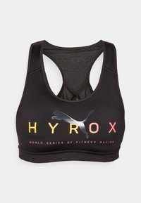 Crni sportski brus s mrežastim dizajnom na leđima, sa riječju "HYROX" u gradijentnim bojama i refleksivnim Puma logotipom sprijeda.