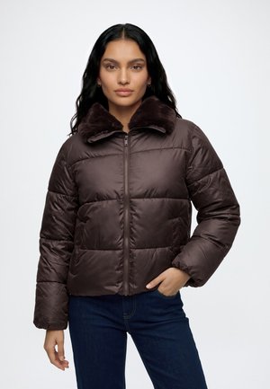 GAP, V-FUR COLLAR SHORT PUFFER - Пухено яке - terra brown