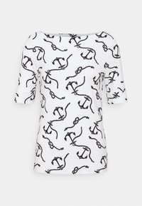 Biała koszulka z czarnym wzorem w kotwicę i linę. Posiada szeroki dekolt i krótkie rękawy. Miękka, lekka tkanina.