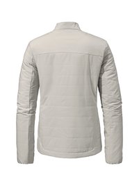 Light gray quilted jacket with a standing collar, long sleeves, and seamless design. Features diagonal stitching and a smooth texture.