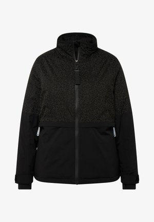 Zwarte jas met een gestructureerd, gepatterd bovenstuk. Voorzien van een rits, hoge kraag en elastische manchetten. Ontworpen voor functionaliteit.