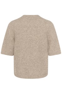 Maglione beige in maglia, a maniche corte, con scollo a giro. Texture morbida con vestibilità rilassata e senza chiusure visibili o decorazioni.