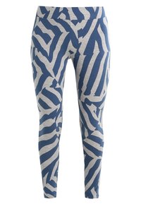 Leggings blu e grigi con motivo a zebra, realizzati in materiale morbido, con design aderente e vita elasticizzata.