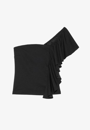 Juoda vieno peties palaidinė su banguotu akcentu kairėje pusėje. Minkšta medžiaga, prisitaikantis dizainas ir vientisas apdaila.