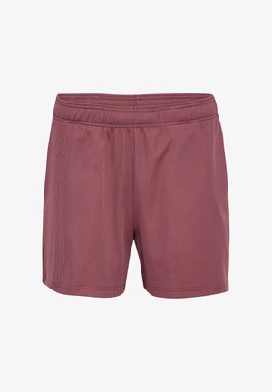 Bordeauxfarvede shorts med en glat tekstur, elastisk taljebånd og subtilt vertikalt ribbet design. Ingen lommer eller synlige metaldele.