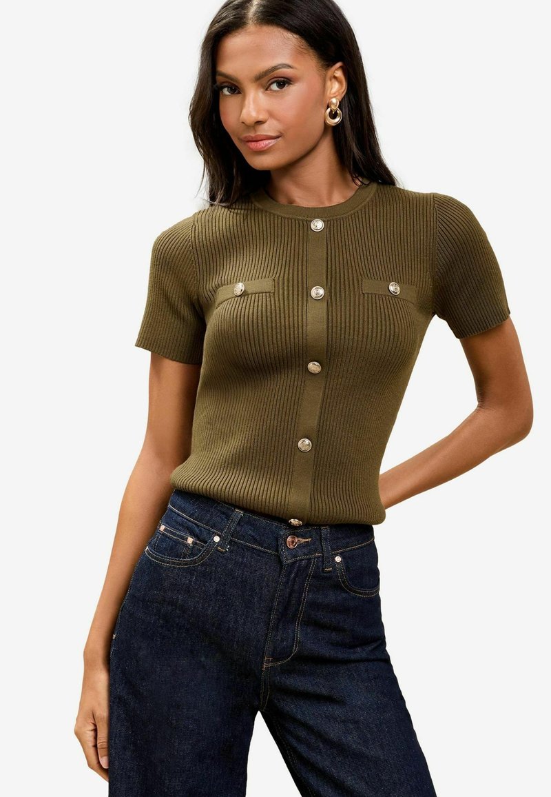 Lipsy TIPPED MOCK SHORT SLEEVE - Trükipildiga T-särk - green