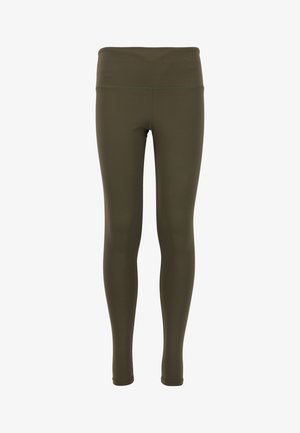 Olivengrønne leggings lavet af glat, strækbart materiale. Høj talje med ingen synlige sømme, tætsiddende design og fuldlængde ben.