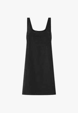 Robe noire sans manches dotée d'un décolleté carré, d'un design découpé texturé et d'une coupe décontractée, confectionnée dans un tissu respirant.