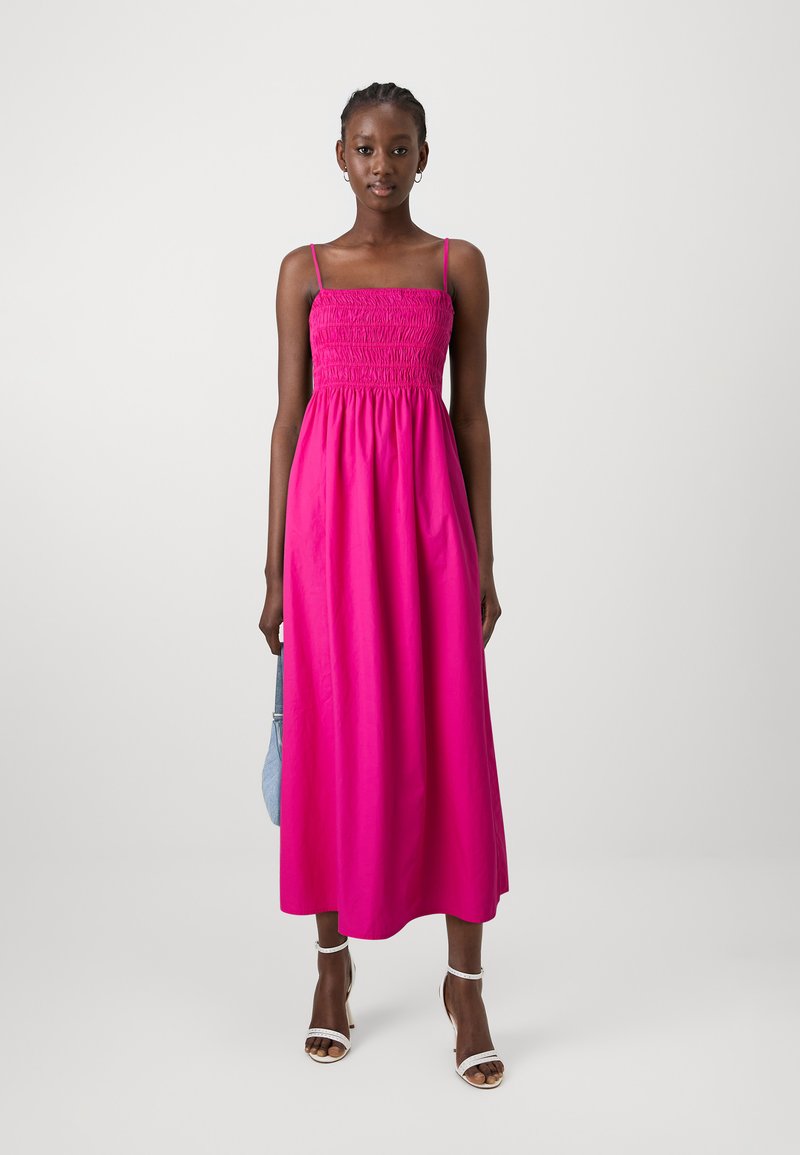 gap pink maxi dress Gap Women's Pink Maxi Dress Tiered Embroidered Short Ruffle Sleeve Pockets Sz 4