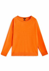 Oranger Pullover mit Rundhalsausschnitt, langen Raglanärmeln, geripptem Saum und einer glatten Textur.