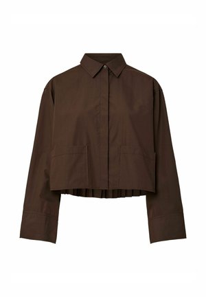 Brun cropped skjorte med lange ærmer, krave, to forlommer og en plisseret kant. Lavet af en glat, struktureret stof.