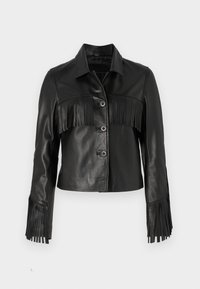 FRINGED JACKET - Leather jacket - black