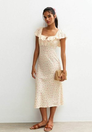 New Look DITSY PRINT SQUARE NECK FRILL TRIM MIDI - Jurk - off white
