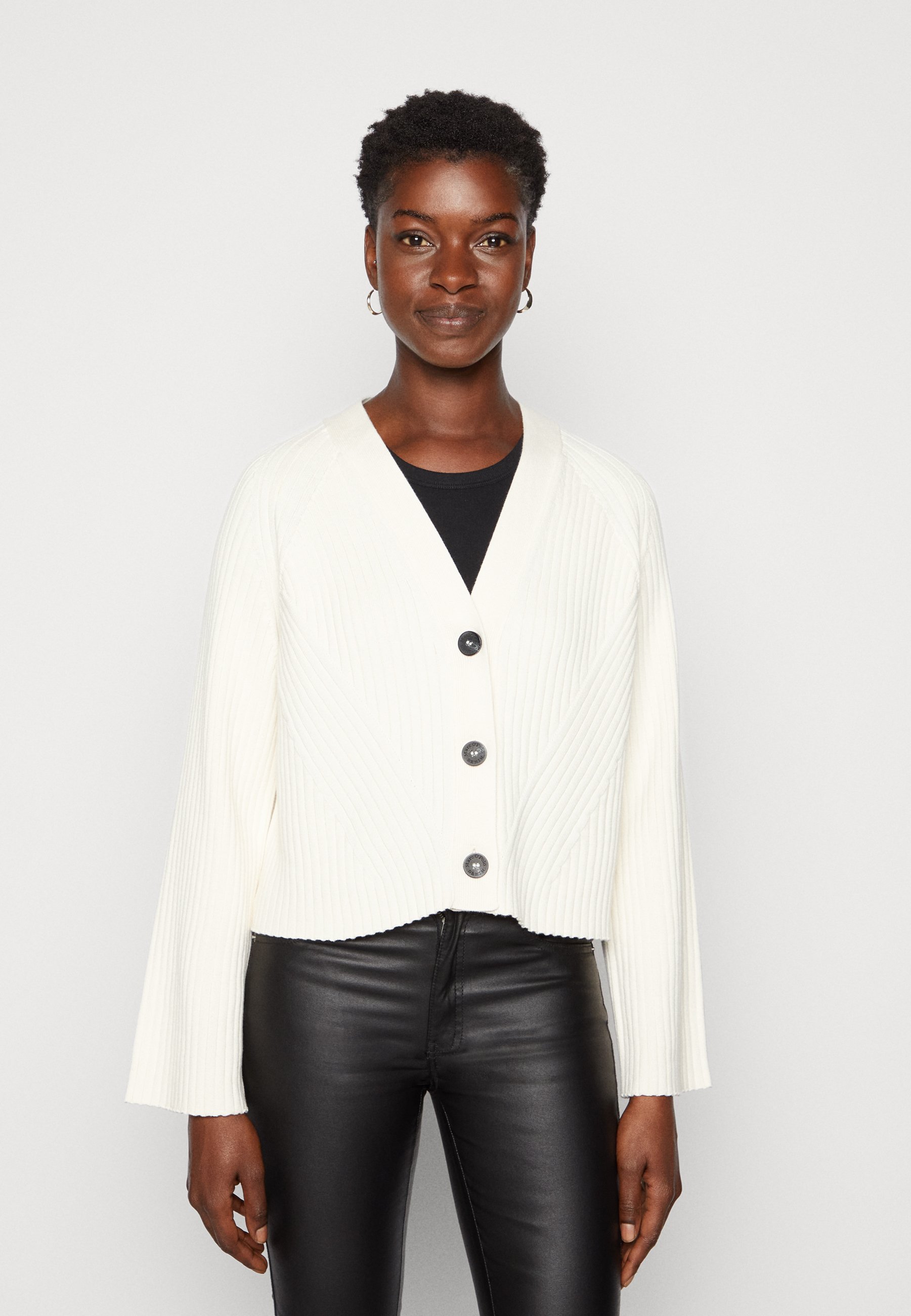 Marc O'Polo DENIM LONG SLEEVE CARDIGAN WITH BUTTONS AND SHIRT COLLAR -  Cardigan - white blush/off-white - Zalando.de