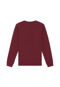 Bordeaux sweatshirt met ronde hals, lange mouwen, ribgebreide manchetten en zoom; gladde textuur en ronde halslijn; geen zichtbare patronen of accenten.