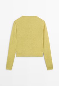Pull jaune à manches longues en tricot avec ourlet et poignets côtelés, encolure ronde et dos uni.
