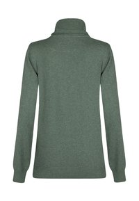 Pull vert à col montant, à manches longues et avec des détails en côtes au niveau de l'ourlet. Fabriqué dans un tissu doux et lisse avec une texture subtile.