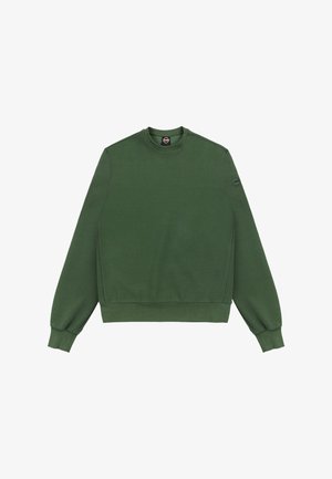 Skovgrøn crewneck-sweatshirt med lange ærmer, ribbede manchetter og kant samt et lille rundt logopatch på venstre arm.