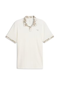 Λευκό πόλο πουκάμισο με γιακά και μανσέτες στα μανίκια σε λουλουδάτο σχέδιο, με λογότυπο PUMA στο στήθος σε διακριτική μπεζ απόχρωση.