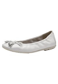 Ballerine in pelle bianca con punta arrotondata, dettaglio a fiocco decorativo, fodera interna morbida e suola flessibile per il massimo comfort.
