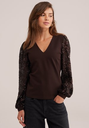 WE Fashion, T-shirt à manches longues - dark brown