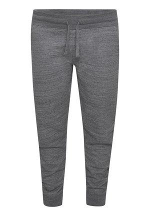 Grå joggebukser med en teksturert, melert design, elastisk midje og justerbar snor. Taperte anklene med ribbede mansjetter.