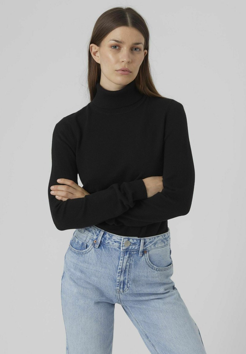 Vero Moda VMHAPPINESS LS ROLLNK GA BOO LCS - Džemperis - black