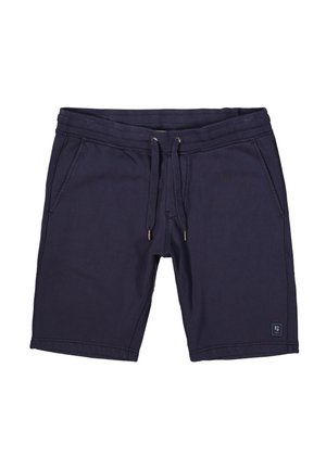 Pantalones cortos azul marino hechos de una mezcla de algodón. Presentan una cintura elástica con cordón y dos bolsillos laterales. Diseño sencillo, sin patrones.