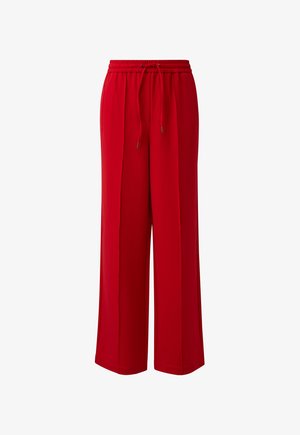 Rote, weit geschnittene Hose aus leichtem Stoff, mit einem elastischen Bund und einem Kordelzug für eine verstellbare Passform sowie sauberen Nähten.