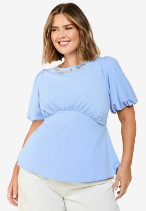 PLUS SIZE FIT - PUFF SLEEVE EMBELLISHED NECK TRIM - Blouse - blue