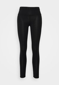 Leggings neri realizzati in tessuto elasticizzato, caratterizzati da un'ampia vita elasticizzata con nome del brand impresso e un design aderente.