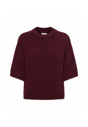 Bordeaux strikket sweater med rund hals, korte ærmer og struktureret finish. Giver en afslappet pasform og blød fremtoning.