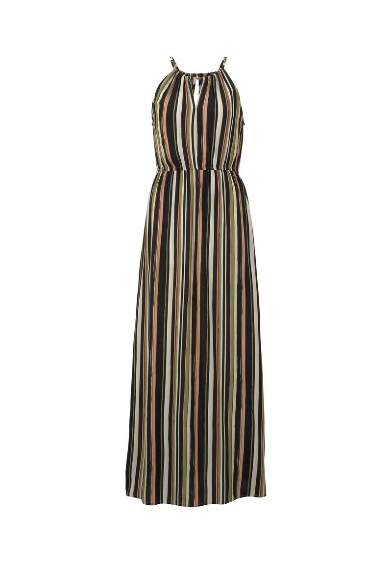 Tom Tailor Denim Kleider Jumpsuits Gestreiftes Neckholder Kleid In Maxi Lange Dress Black Multicolor Stripe Multi Coloured Zalando De 