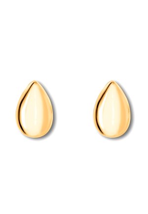 Orecchini a goccia in oro con una superficie liscia e lucida e una finitura riflettente, di circa 1,5 cm di lunghezza.