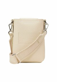 Borsa a tracolla in pelle crema con finitura texturizzata, strap regolabile, accessori in argento e design minimalista.