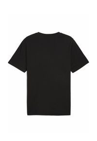 Sort bomuld T-shirt med rund halsudskæring, korte ærmer og et enkelt design. Stofret ser blødt ud med en glat overflade.