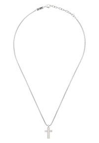 Sølv kædedyse med en simpel, poleret korsvedhæng. Kæden har et delikat linkdesign og en lås med hummerklip.