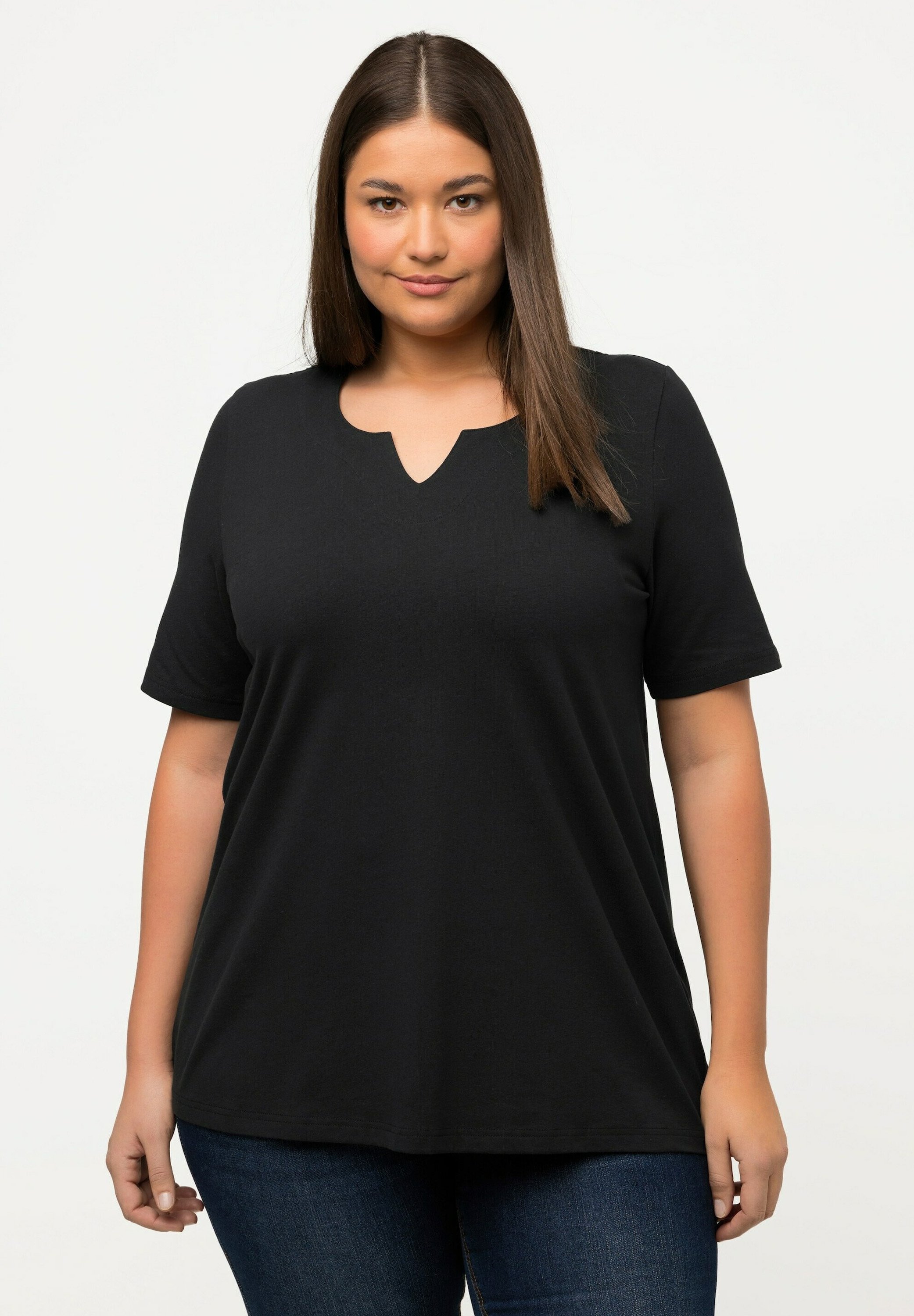Ulla Popken Damen T-Shirt 2er-Pack – Aus Bio-Baumwolle, V-Ausschnitt, Halbarm, Figurbetonte Passform