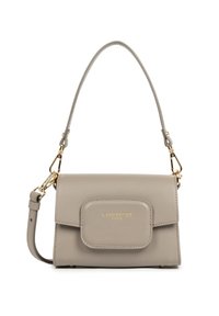 Borsa in pelle grigia Lancaster Paris con manico superiore, tasca frontale con patta, hardware dorato e tracolla staccabile.
