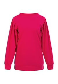 Maglietta a maniche lunghe di un vivace rosa, con collo rotondo, maniche arricciate e vestibilità rilassata con orlo e polsini a coste.