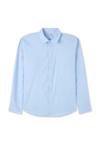 Camicia a maniche lunghe azzurro chiaro realizzata in tessuto liscio, con colletto a punta, chiusura a bottoni e orlo curvo. Taglia XL.