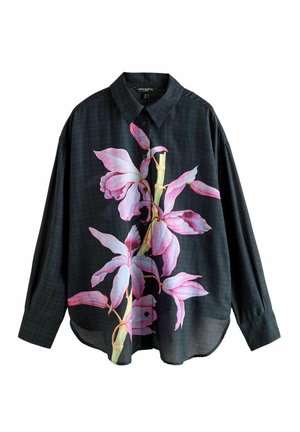 LONG SLEEVE - REGULAR FIT - Gombos blúz - navy pink floral placement print